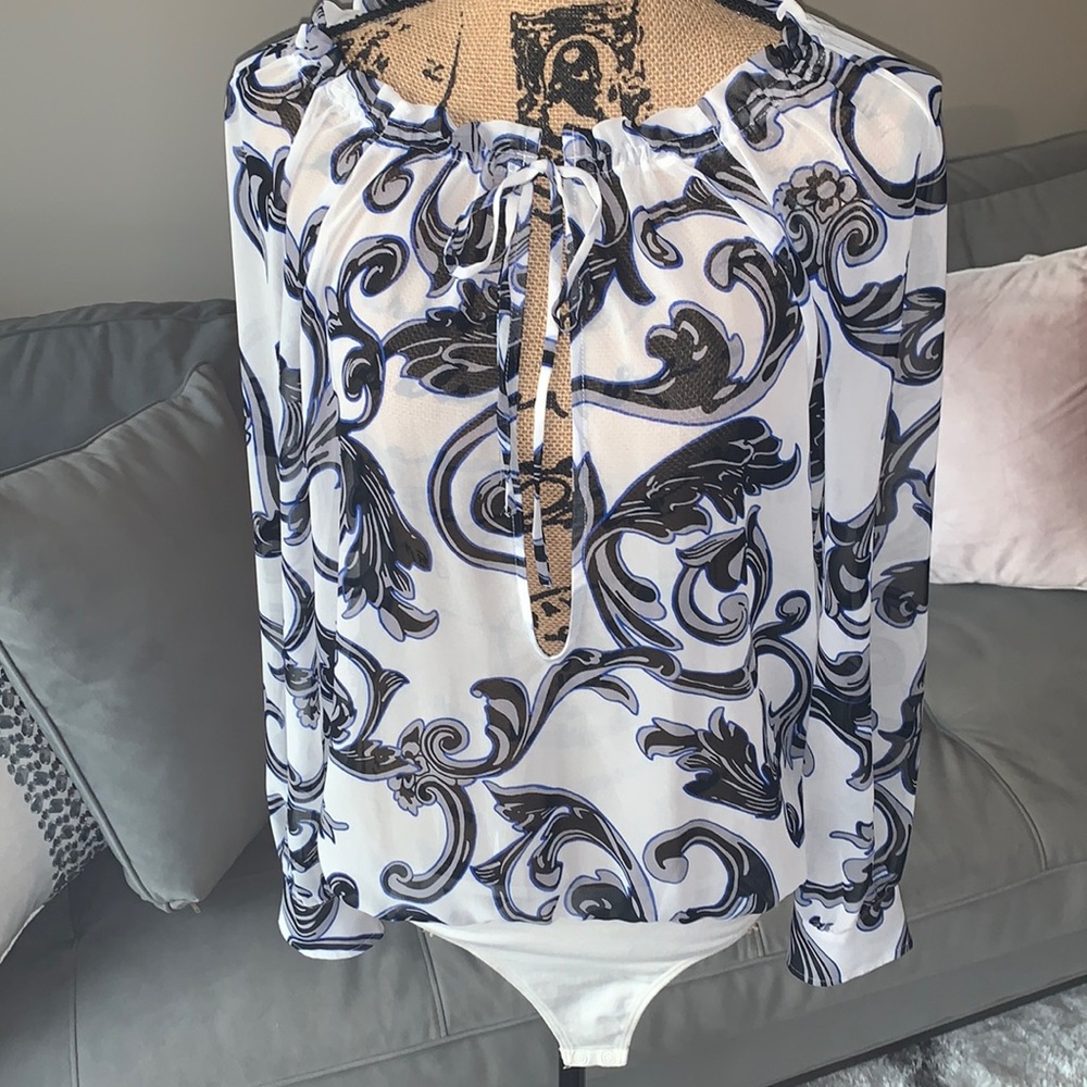 EXPRESS sheer bodysuit paisley blouse